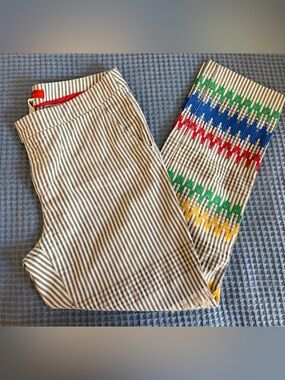 CARTONNIER Striped Cotton crop Pants with Colorful Embroidered Side Panel
